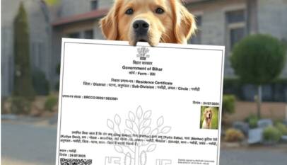 बिहार सरकार द्वारा कुत्ते को जारी किया गया निवास प्रमाण पत्र
