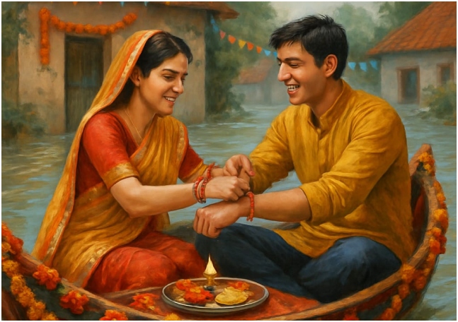 बहन से मिलने के लिए बाढ़ से लड़ा भाई